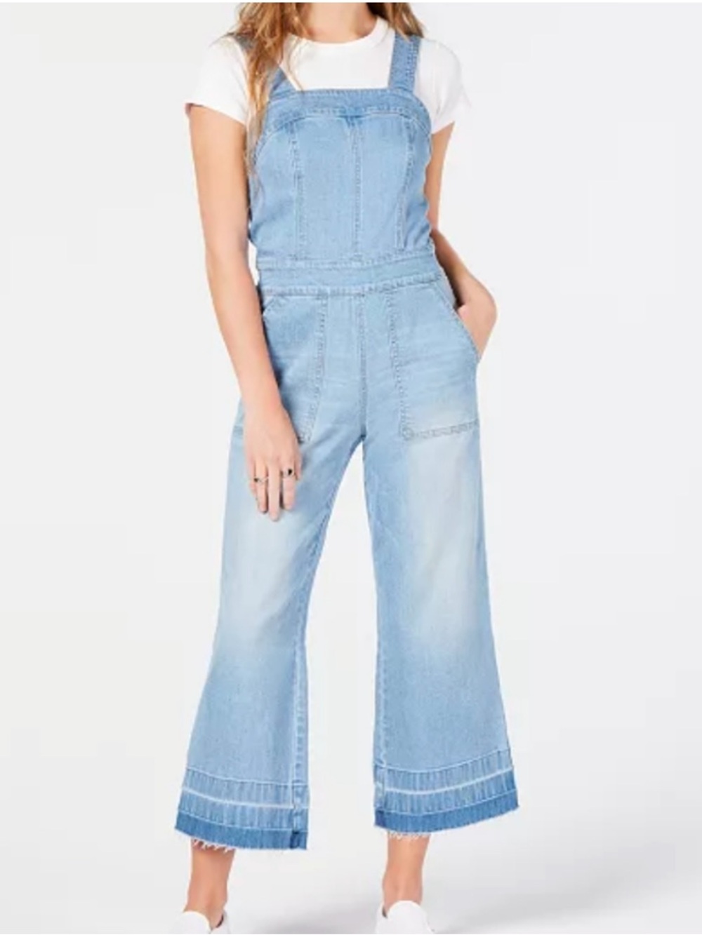 Dollhouse Women's Light Blue Denim Wash Faded & Fray Maxi Jumpsuit Size 13